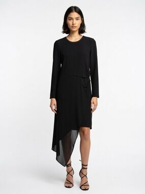 Luxury MO&Co de Paris Black Side gather Mini Dress Sheer Skirt Overlay -XS